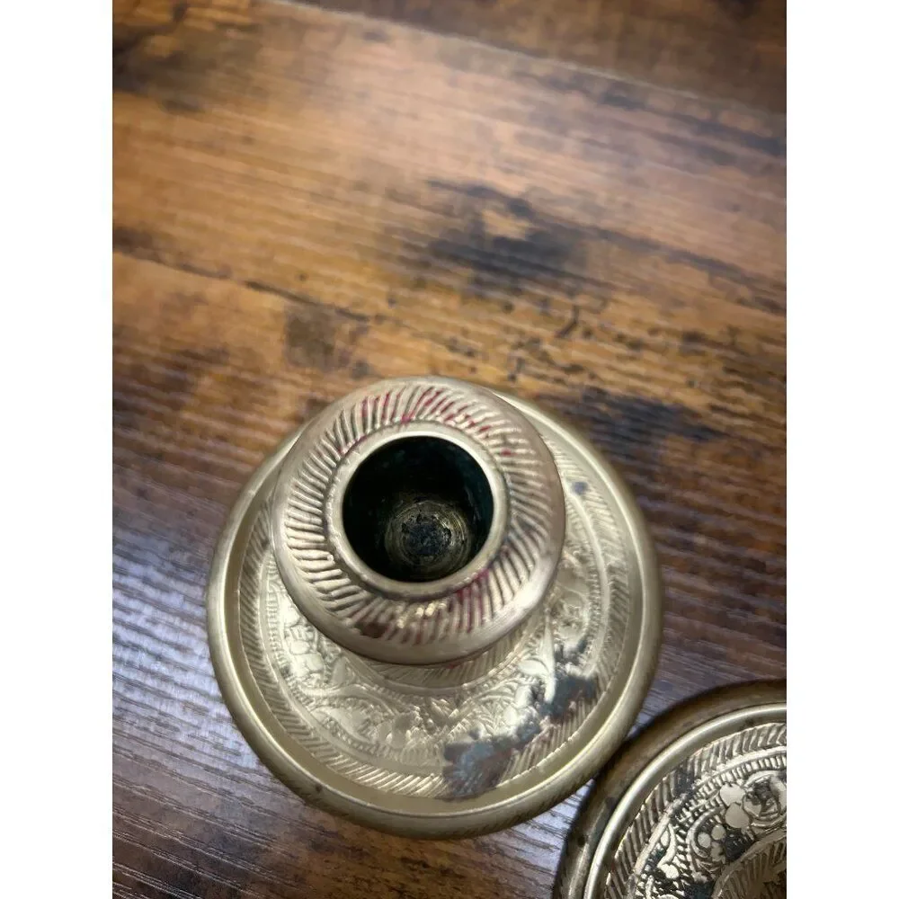 Vintage Brass Etched Candle Holders Set Of 2